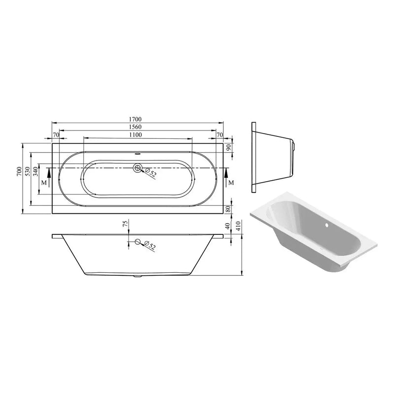 Emery Round Double Ended Bath - 1800 x 800mm