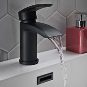 Emery Round Double Ended Reinforced Bath, Pedestal Basin, Close Coupled Toilet, Black, Taps & Waste