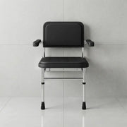 Fitzroy Folding Shower Seat with Back Rest, Arms and Legs - Black & Polished Chrome