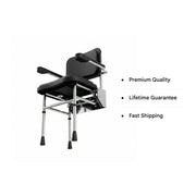 Fitzroy Folding Shower Seat with Back Rest, Arms and Legs - Black & Polished Chrome