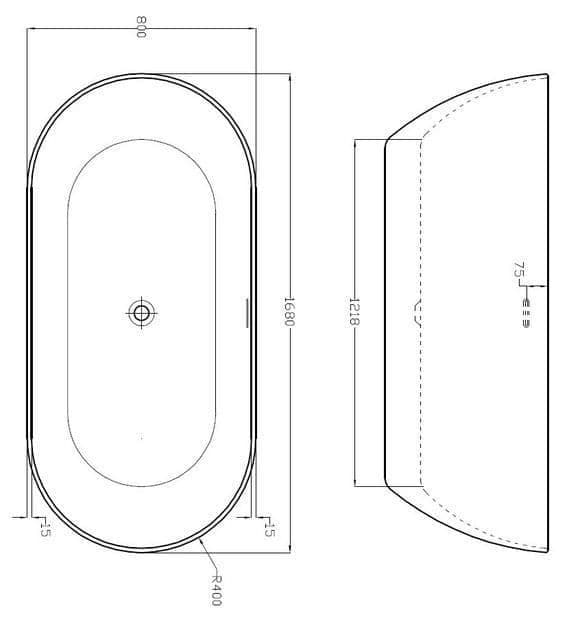 Frontline Graphite Summit 1680 x 800mm Black Freestanding Bath