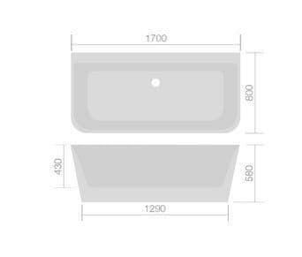 Frontline Mono Luxury 1700 x 800mm Back to Wall Freestanding Bath | Thin Edge Design