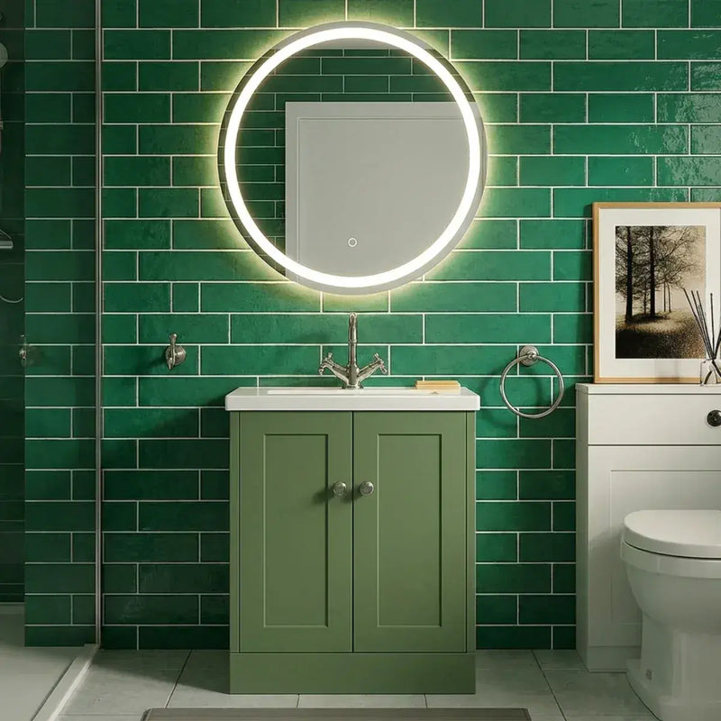 Genevieve 615mm Matt Green 2 Door Floor Standing Vanity Unit inc Basin