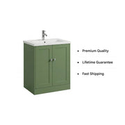 Genevieve 615mm Matt Green 2 Door Floor Standing Vanity Unit inc Basin