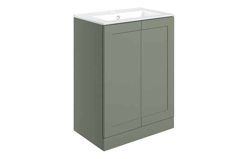 Genevieve 615mm Matt Green 2 Door Floor Standing Vanity Unit inc Basin