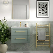 Genevieve 615mm Matt Green 2 Drawer Wall Hung Vanity Unit inc Ceramic Basin