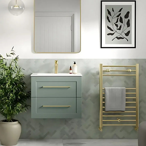 Genevieve 615mm Matt Green 2 Drawer Wall Hung Vanity Unit inc Ceramic Basin