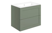 Genevieve 615mm Matt Green 2 Drawer Wall Hung Vanity Unit inc Ceramic Basin