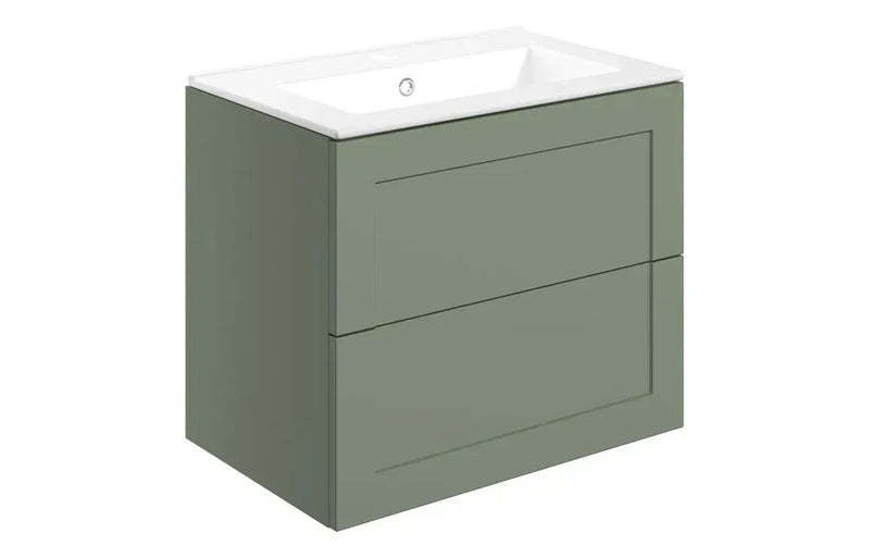Genevieve 615mm Matt Green 2 Drawer Wall Hung Vanity Unit inc Ceramic Basin