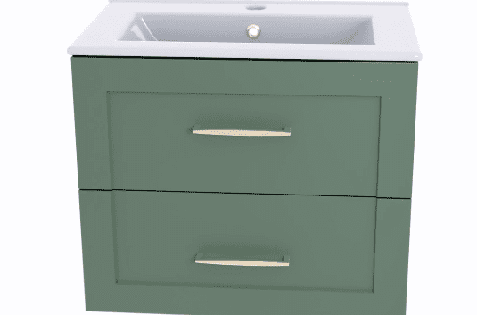 Genevieve 615mm Matt Green 2 Drawer Wall Hung Vanity Unit inc Ceramic Basin