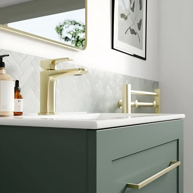 Genevieve 615mm Matt Green 2 Drawer Wall Hung Vanity Unit inc Ceramic Basin