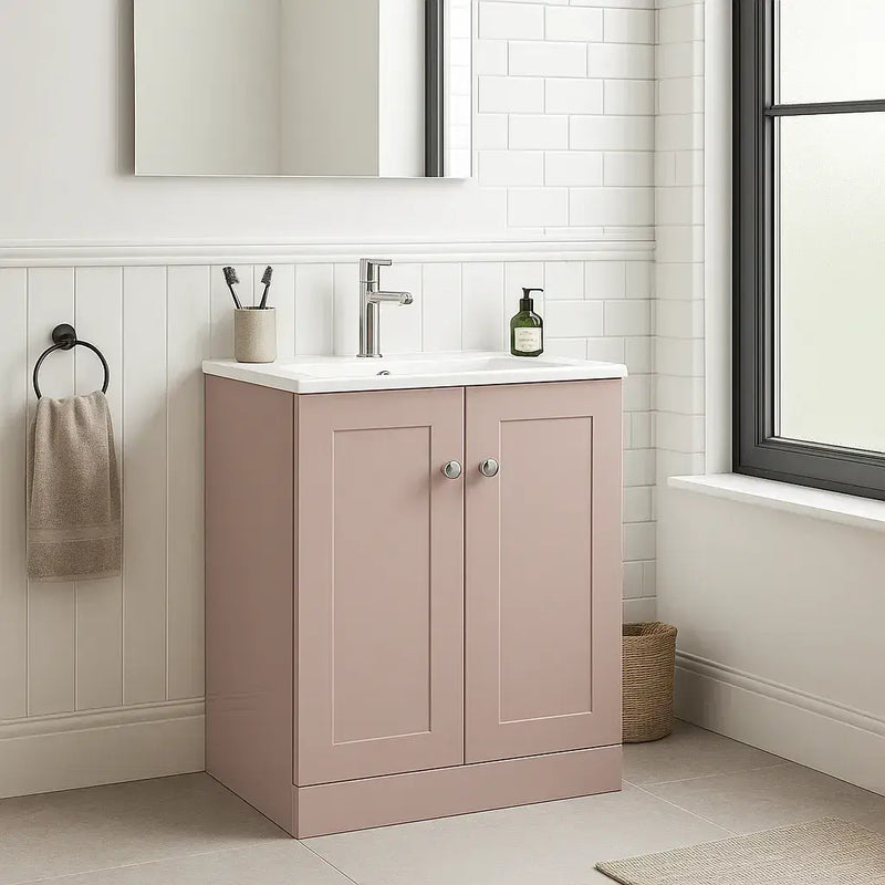 Genevieve 615mm Matt Pink 2 Door Floor Standing Vanity Unit inc Basin