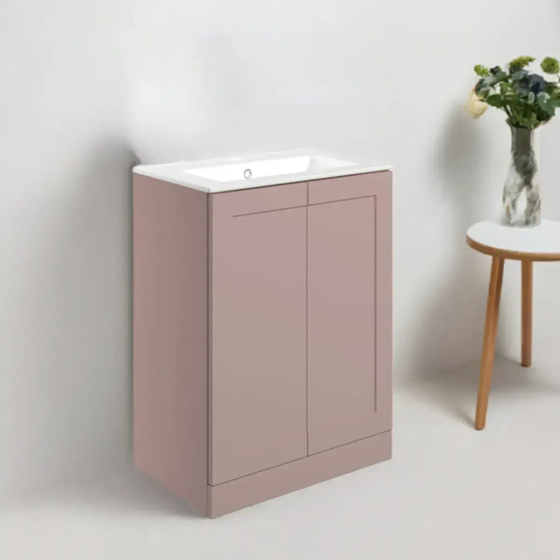 Genevieve 615mm Matt Pink 2 Door Floor Standing Vanity Unit inc Basin