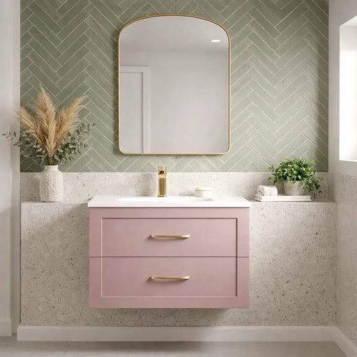 Genevieve 615mm Matt Pink 2 Drawer Wall Hung Vanity Unit inc Basin