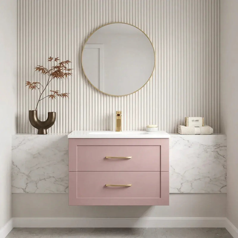 Genevieve 615mm Matt Pink 2 Drawer Wall Hung Vanity Unit inc Basin