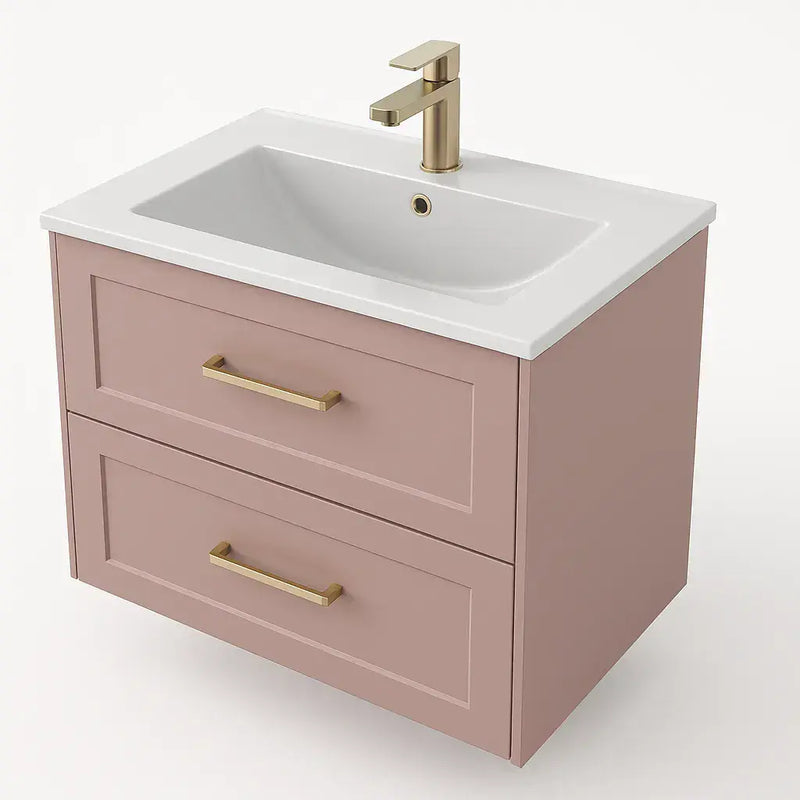 Genevieve 615mm Matt Pink 2 Drawer Wall Hung Vanity Unit inc Basin