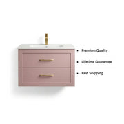 Genevieve 615mm Matt Pink 2 Drawer Wall Hung Vanity Unit inc Basin