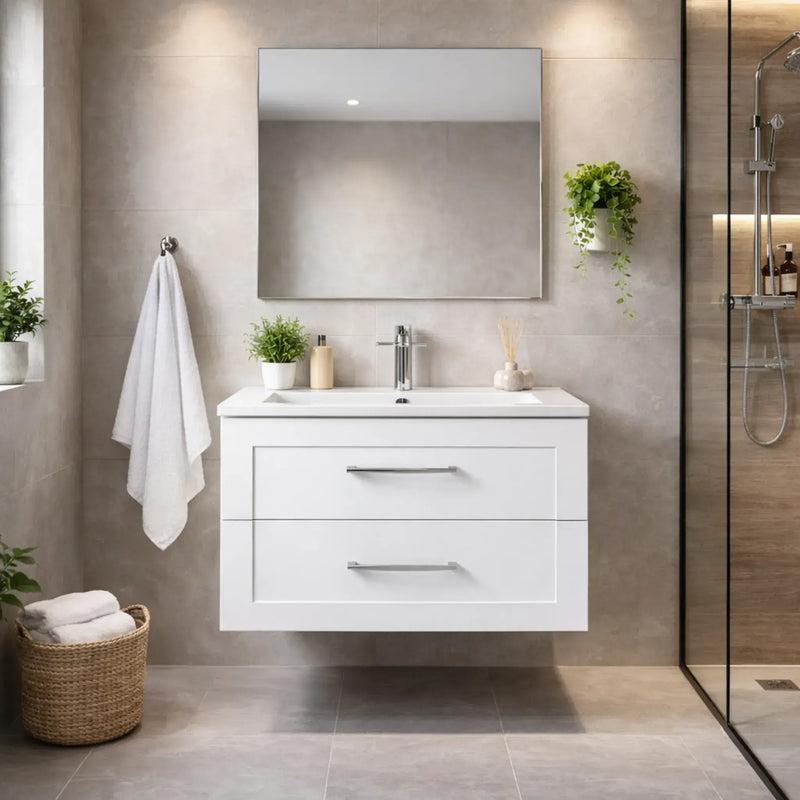 Genevieve 615mm Matt White 2 Drawer Wall Hung Vanity Unit inc Basin