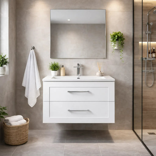 Genevieve 615mm Matt White 2 Drawer Wall Hung Vanity Unit inc Basin