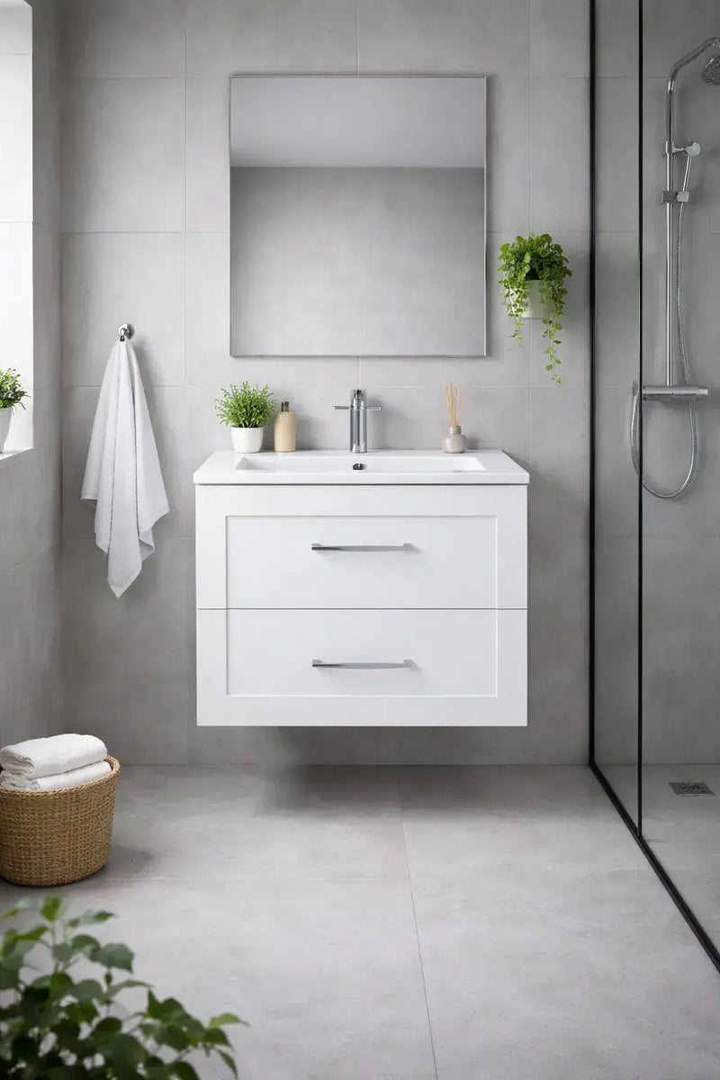 Genevieve 615mm Matt White 2 Drawer Wall Hung Vanity Unit inc Basin