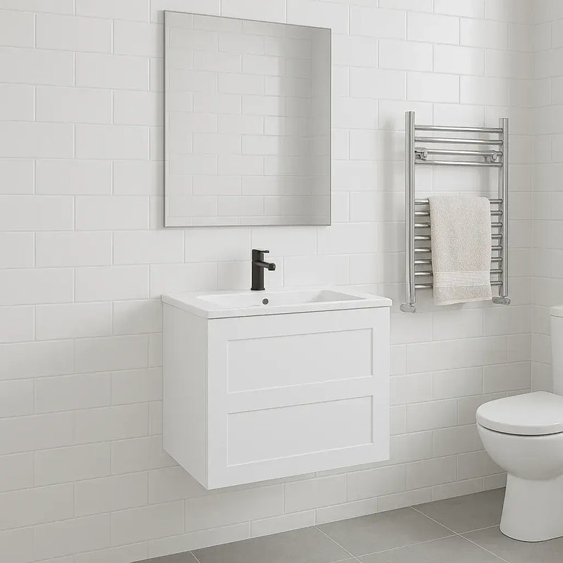 Genevieve 615mm Matt White 2 Drawer Wall Hung Vanity Unit inc Basin