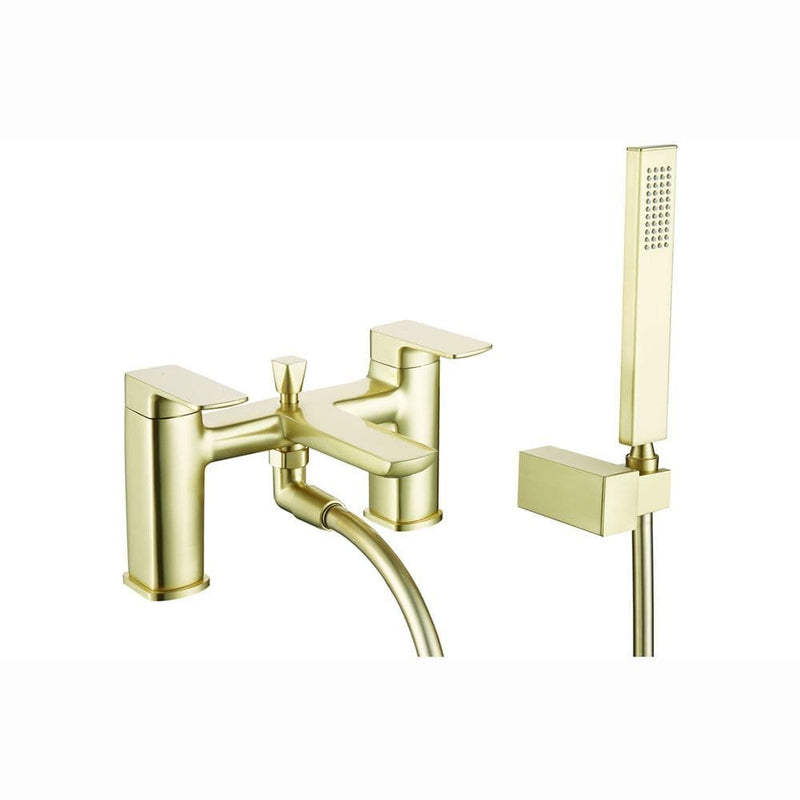 Genoa Bath Shower Mixer Tap, Brushed Brass, Modern Lever Style