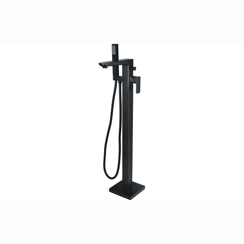 Genoa Floor Standing Bath/Shower Mixer Tap, Black, Modern Lever Style