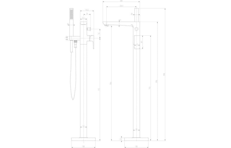 Genoa Floor Standing Bath/Shower Mixer Tap, Black, Modern Lever Style