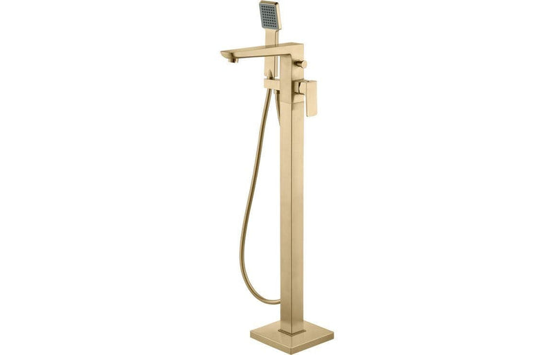Genoa Floor Standing Bath Shower Mixer Tap, Brushed Brass