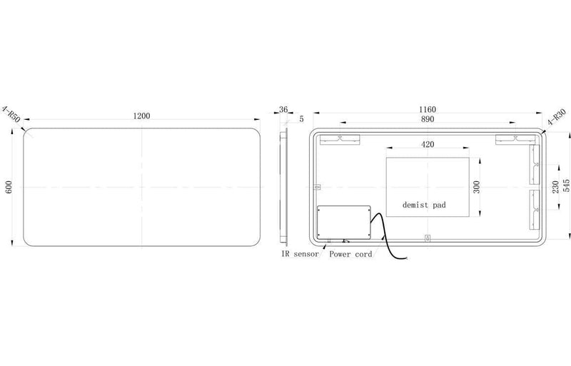 Harune 1200x600mm Rectangle Back-Lit LED Mirror