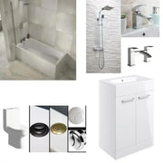IBath Shower Bath with Bath Screen, Serpens Toilet, Vanity Unit, Shower & Taps Pack