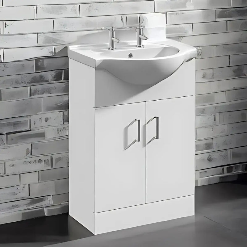 Icare 2 Tap Hole Floor Standing Basin Unit White