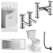 Icare Assist Bathroom Pack with Low Height Bath, Raised Height Toilet and 2 Tap Hole Vanity Unit