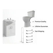 Icare Bathroom Pack with Comfort Height Toilet, Grab Rails & 2 Tap Hole Vanity - Push Button Cistern