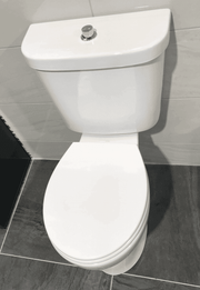 Icare Bathroom Pack with Comfort Height Toilet, Grab Rails & 2 Tap Hole Vanity - Push Button Cistern
