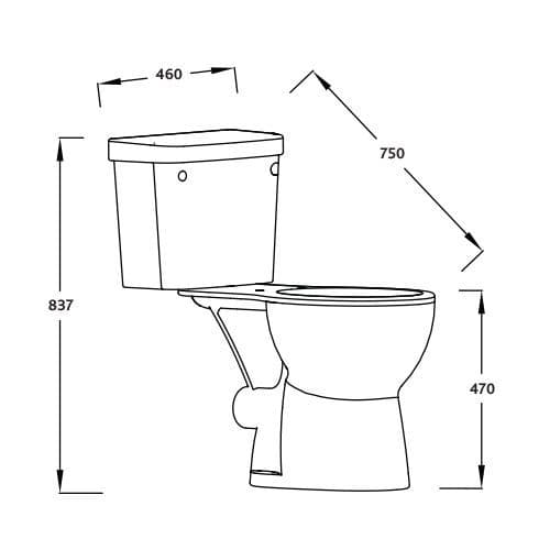 Icare Disabled Close Coupled Raised Height Toilet with Extra Long Pan & Soft Close Seat