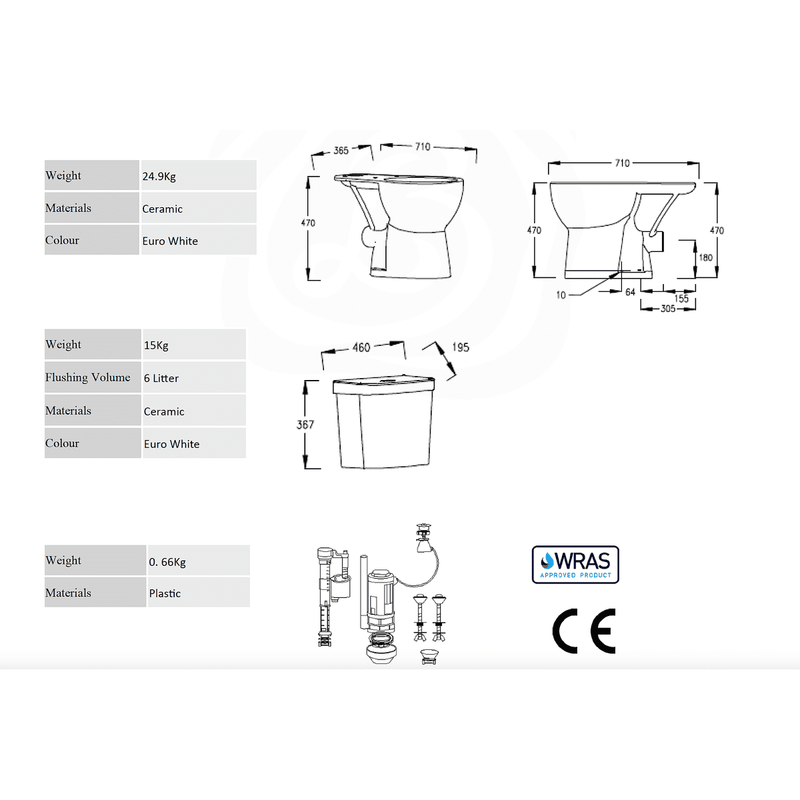 Icare Disabled Close Coupled Raised Height Toilet with Extra Long Pan & Soft Close Seat