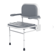 iCare Folding Shower Seat with Back Rest, Arms and Legs - White & Grey