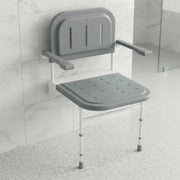iCare Folding Shower Seat with Back Rest, Arms and Legs - White & Grey