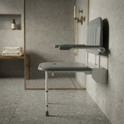 iCare Folding Shower Seat with Back Rest, Arms and Legs - White & Grey