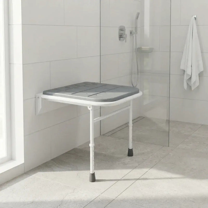 iCare Folding Shower Seat with Legs - White & Grey
