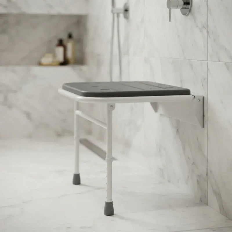 iCare Folding Shower Seat with Legs - White & Grey