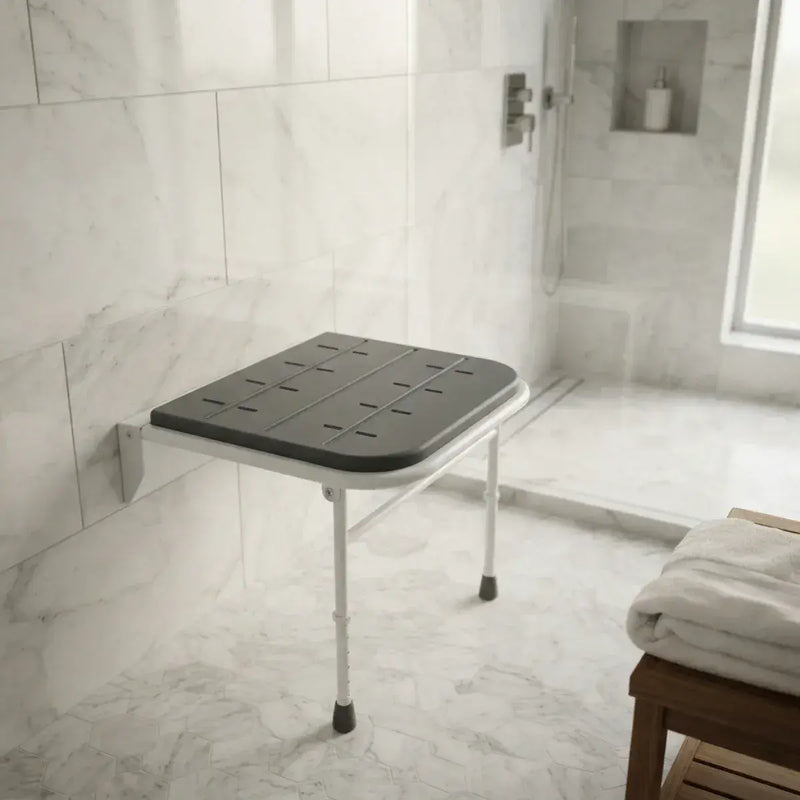 iCare Folding Shower Seat with Legs - White & Grey