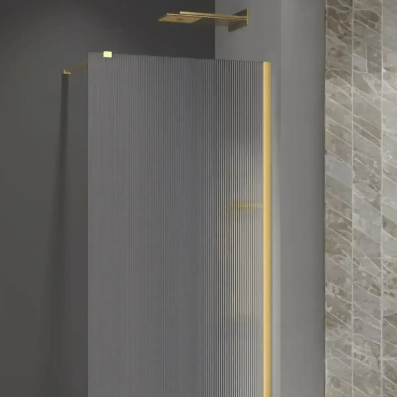 Iconplus Fluted Brushed Brass 1000mm Walk in Shower Screen, Optional Side Panel