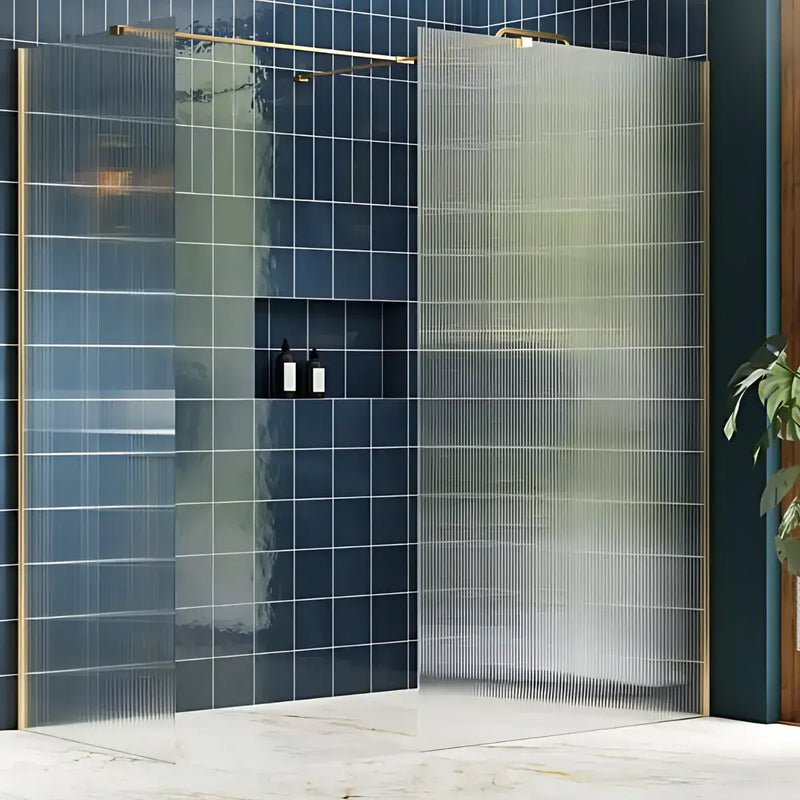 Iconplus Fluted Brushed Brass 1200mm Walk in Shower Screen, Optional Side Panel