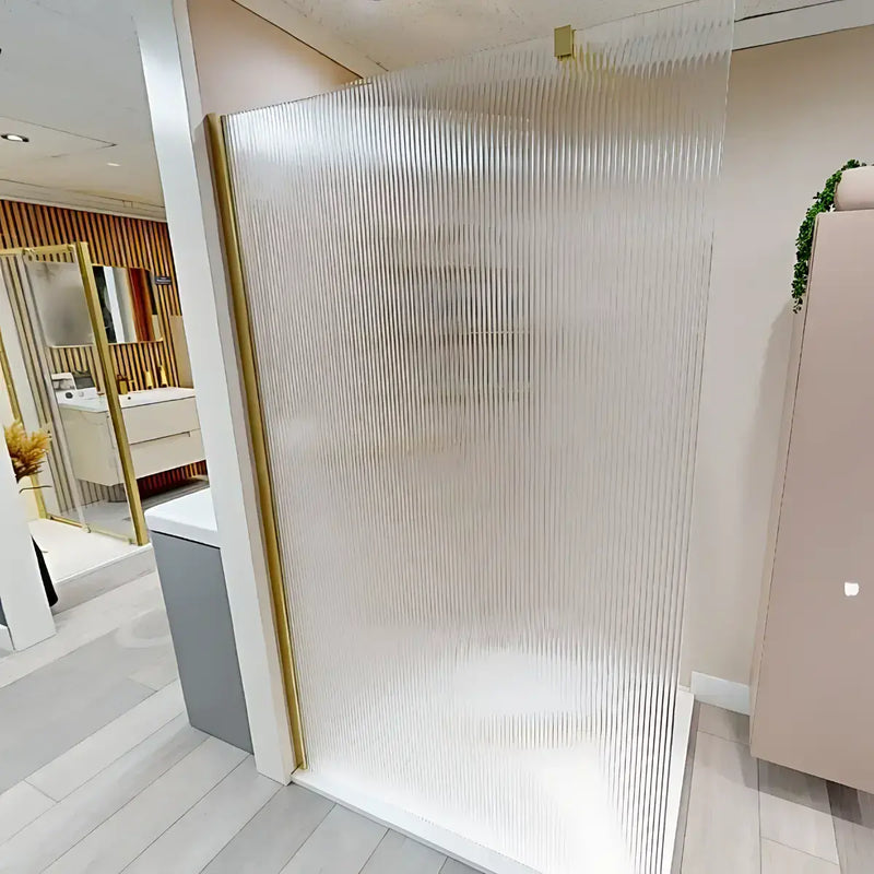 Iconplus Fluted Brushed Brass 1200mm Walk in Shower Screen, Optional Side Panel