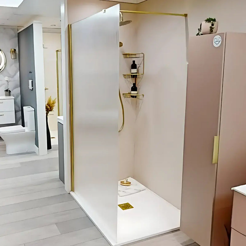 Iconplus Fluted Brushed Brass 800mm Walk in Shower Screen, Optional Side Panel