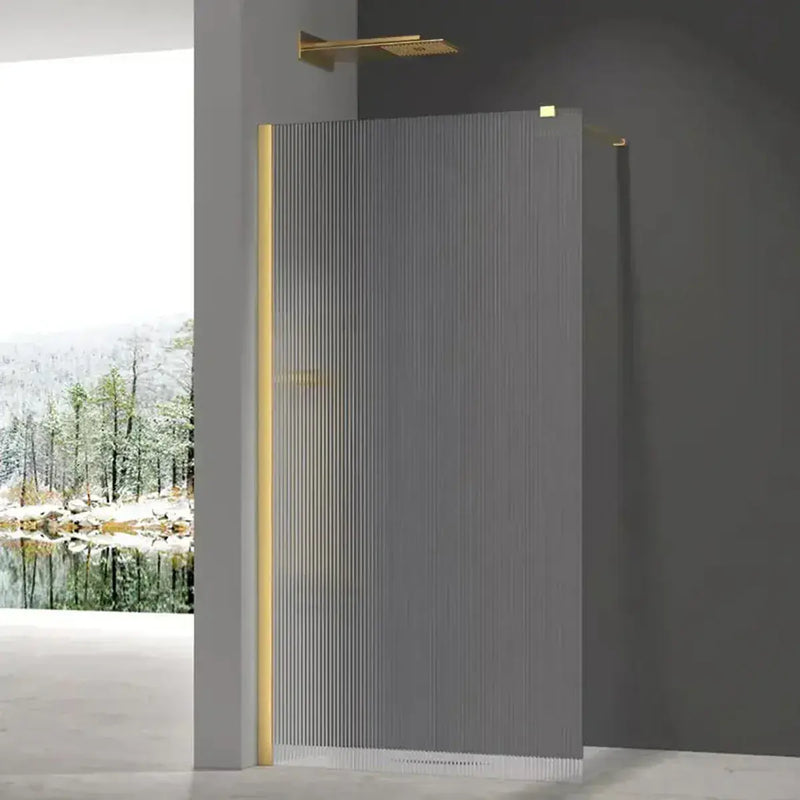 Iconplus Fluted Brushed Brass 900mm Walk in Shower Screen, Optional Side Panel