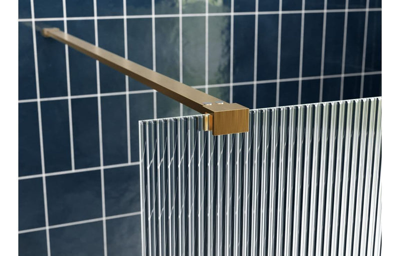 Iconplus Fluted Brushed Brass 900mm Walk in Shower Screen, Optional Side Panel