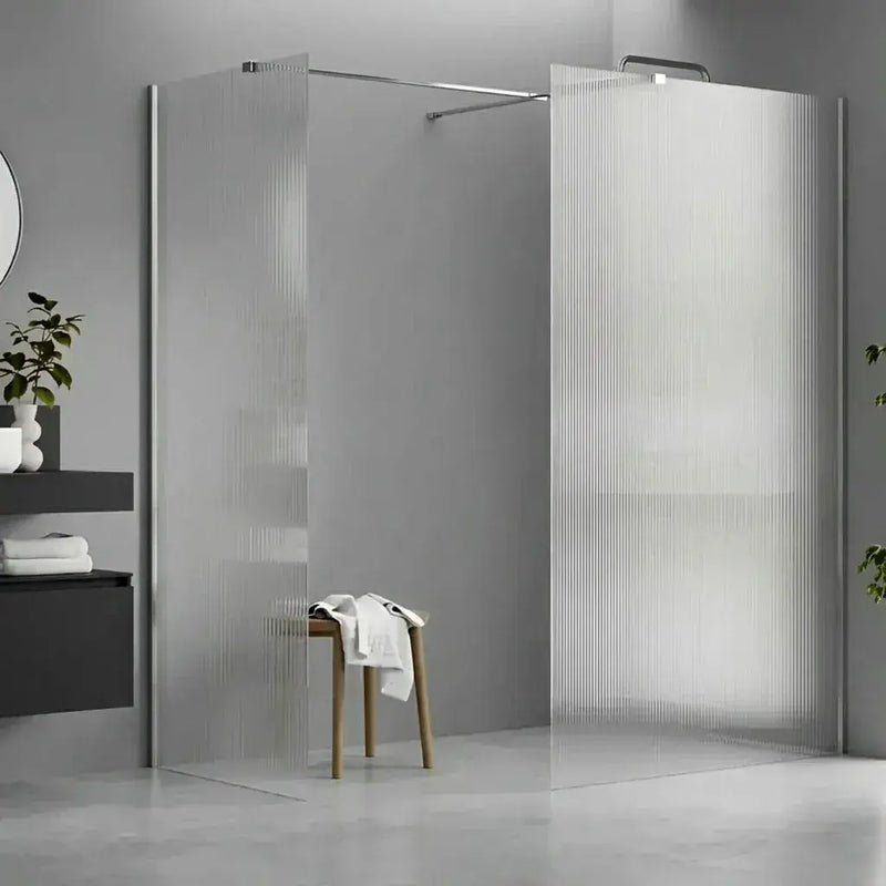 Iconplus Fluted Chrome 1000mm Walk in Shower Screen, Optional Side Panel